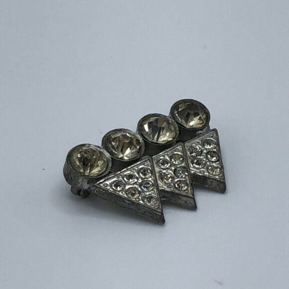 Vintage Antique Art Deco Small Silver and Rhinestone Brooch - Picture 2 of 5